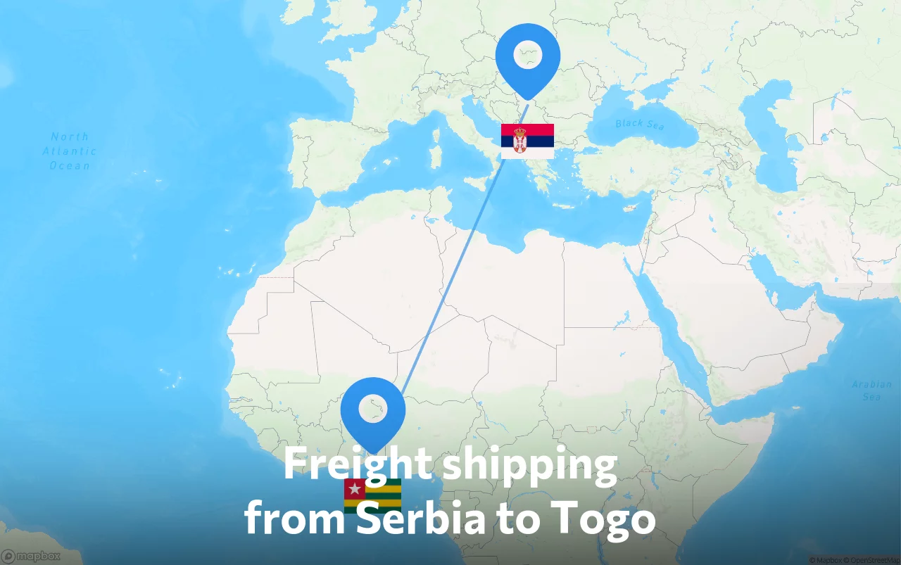 Shipping route from Serbia to Togo