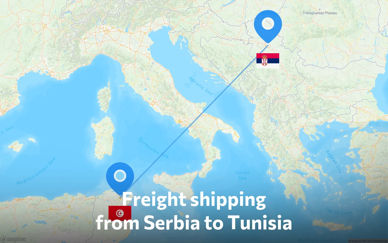 Shipping route from Serbia to Tunisia
