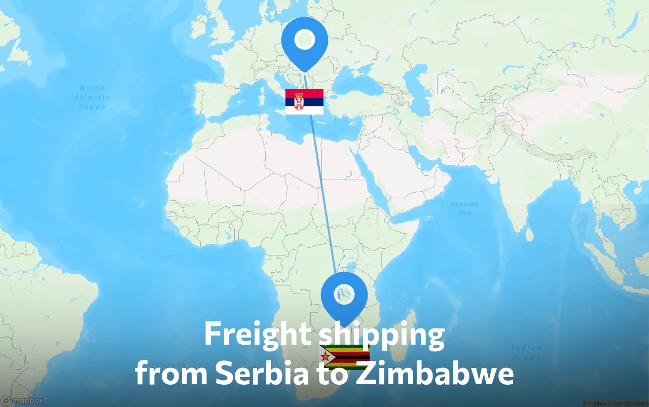 Shipping route from Serbia to Zimbabwe