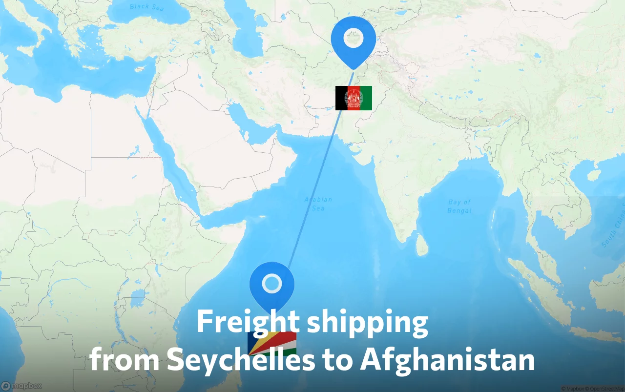 Shipping route from Seychelles to Afghanistan