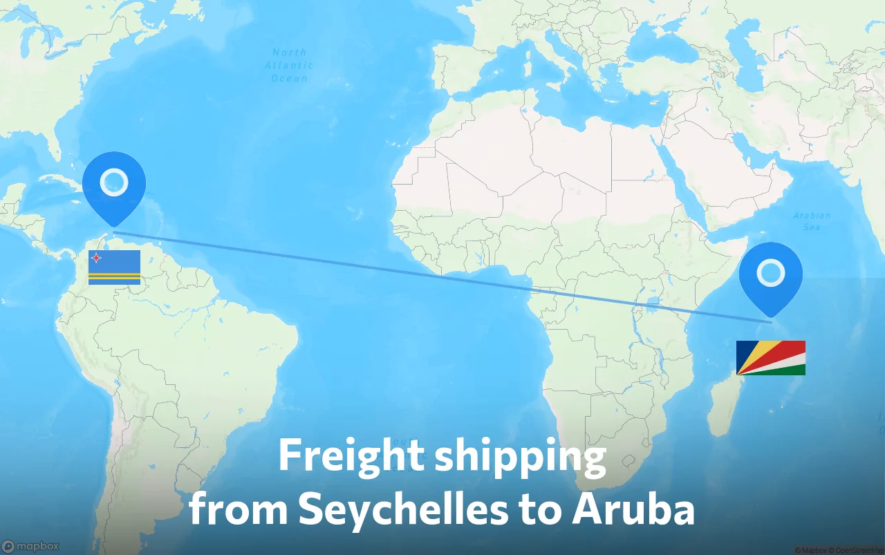 Shipping route from Seychelles to Aruba