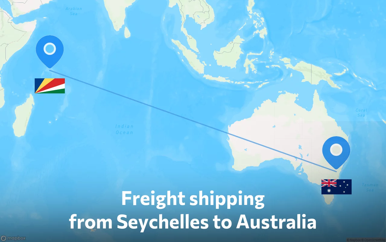 Shipping route from Seychelles to Australia