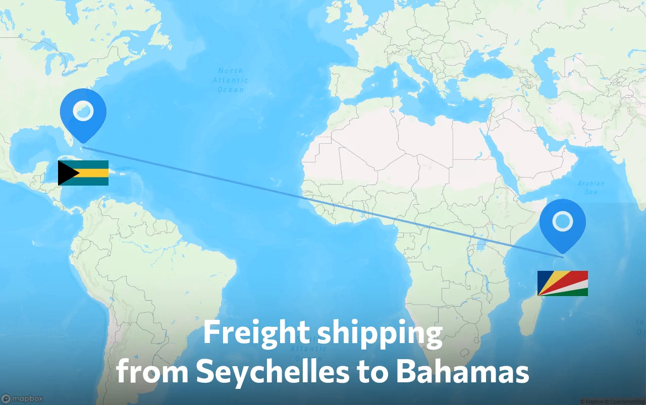 Shipping route from Seychelles to Bahamas