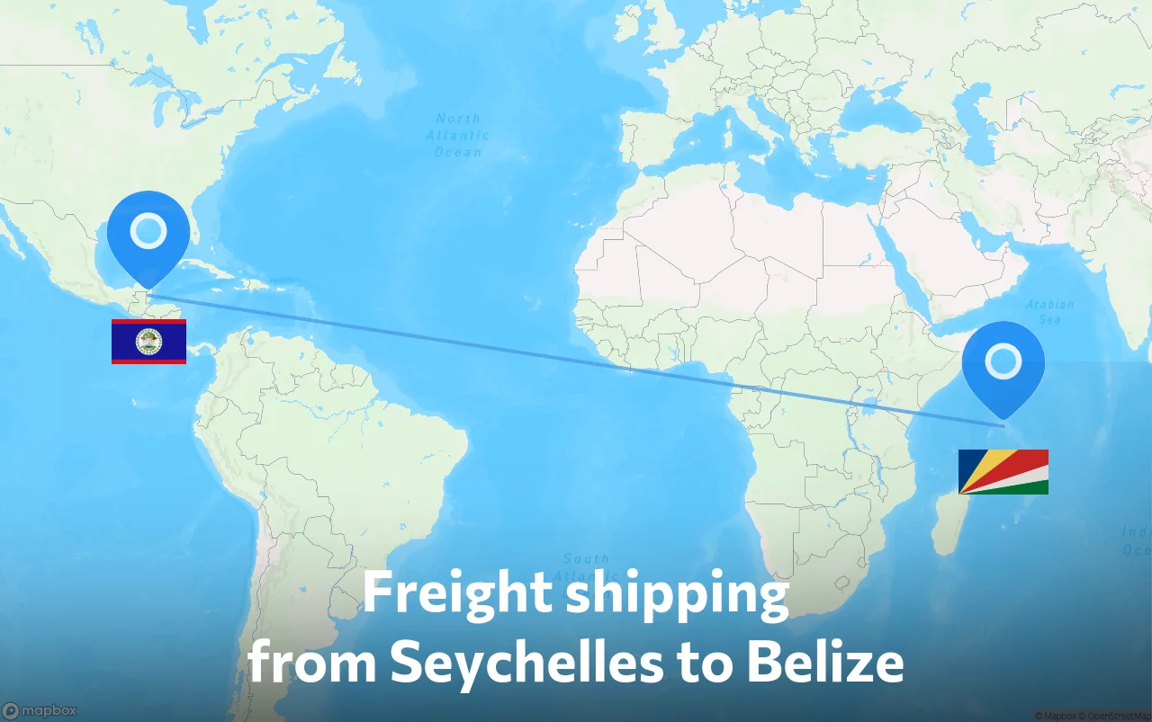Shipping route from Seychelles to Belize