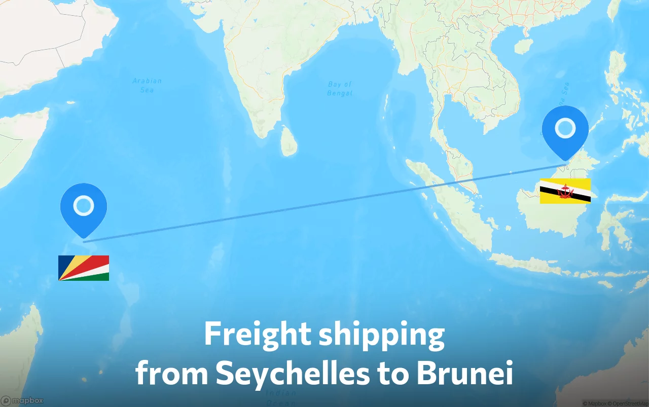 Shipping route from Seychelles to Brunei