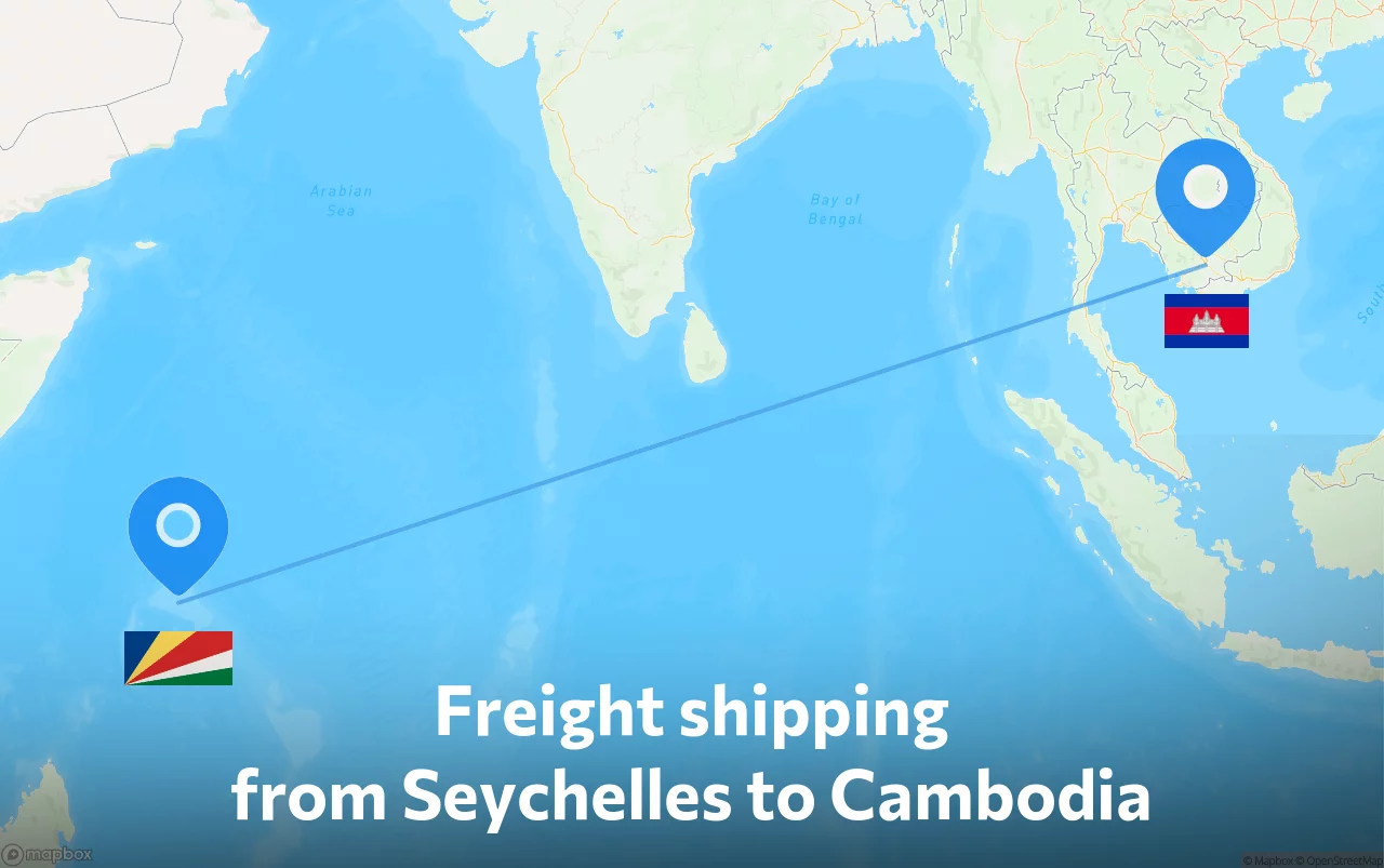 Shipping route from Seychelles to Cambodia