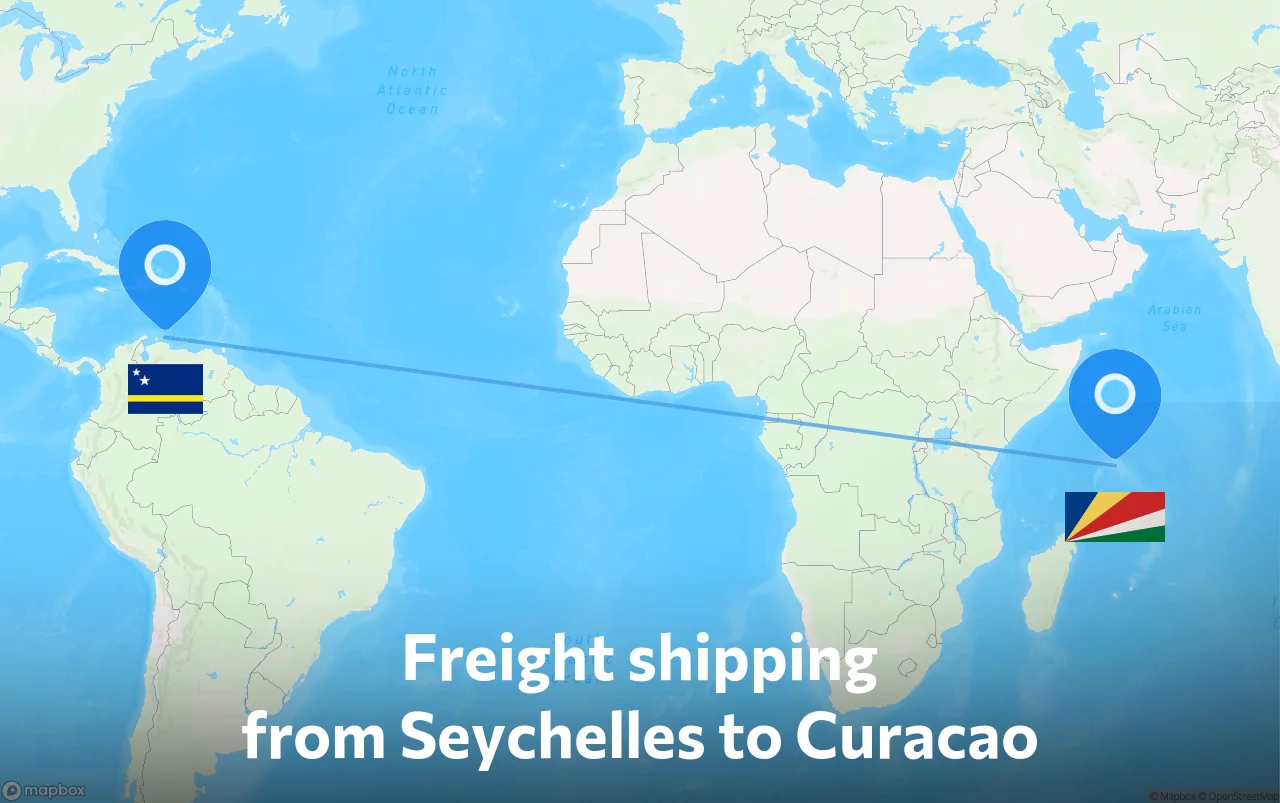 Shipping route from Seychelles to Curacao
