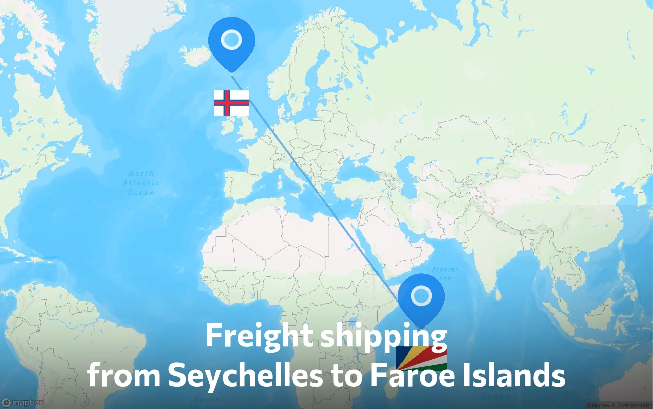 Shipping route from Seychelles to Faroe Islands