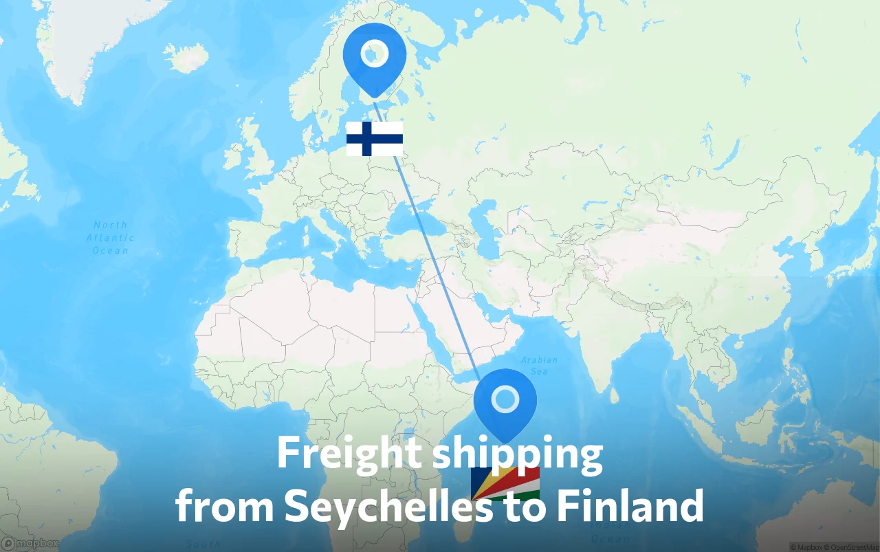 Shipping route from Seychelles to Finland