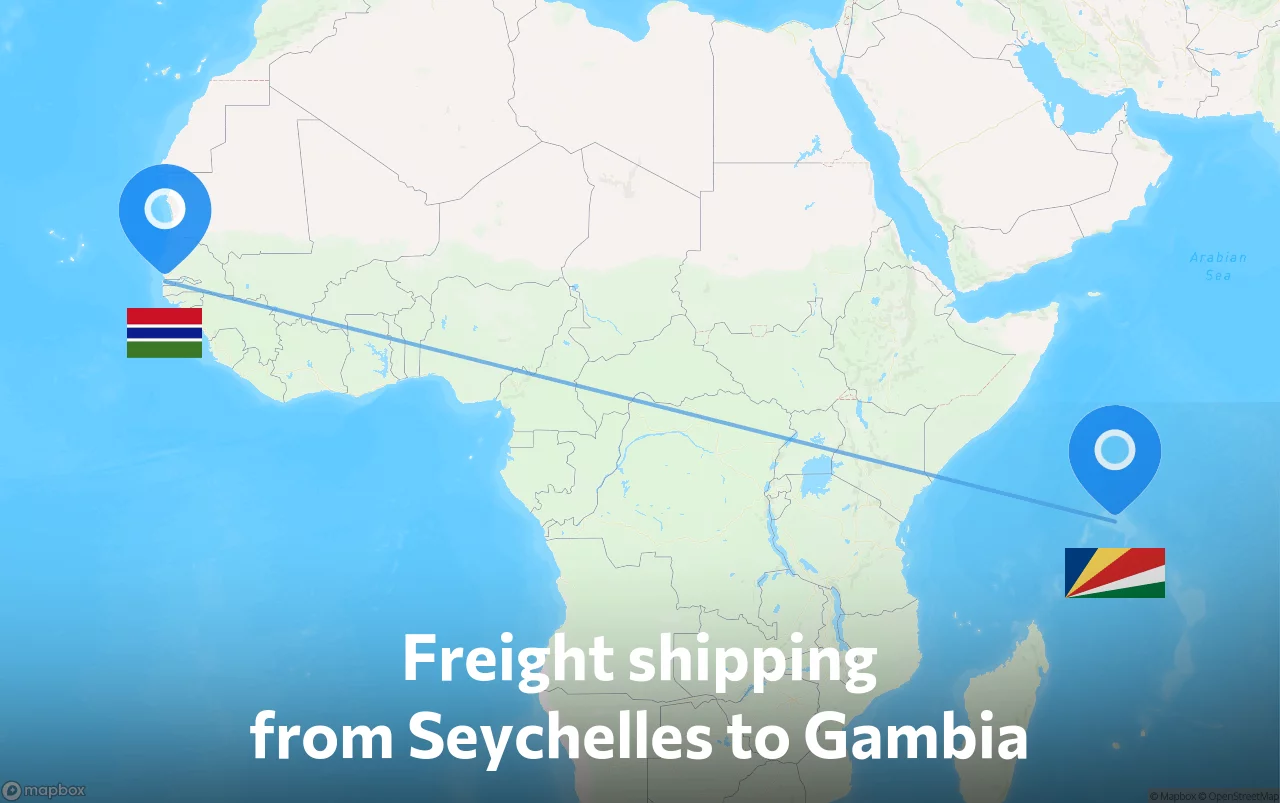Shipping route from Seychelles to Gambia