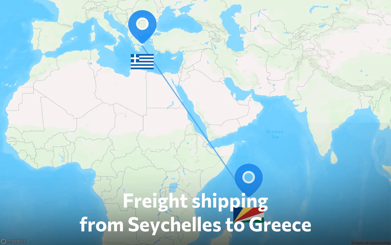 Shipping route from Seychelles to Greece