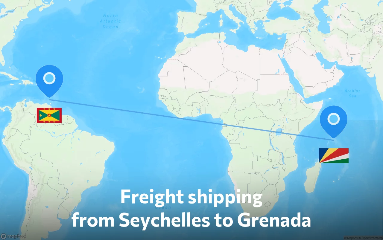 Shipping route from Seychelles to Grenada