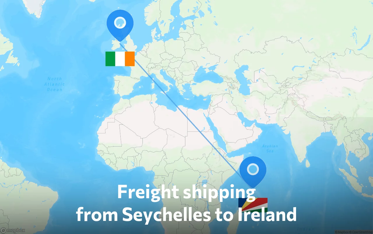 Shipping route from Seychelles to Ireland