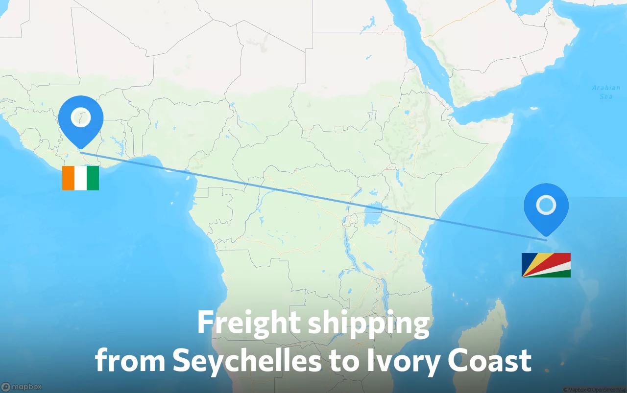 Shipping route from Seychelles to Ivory Coast