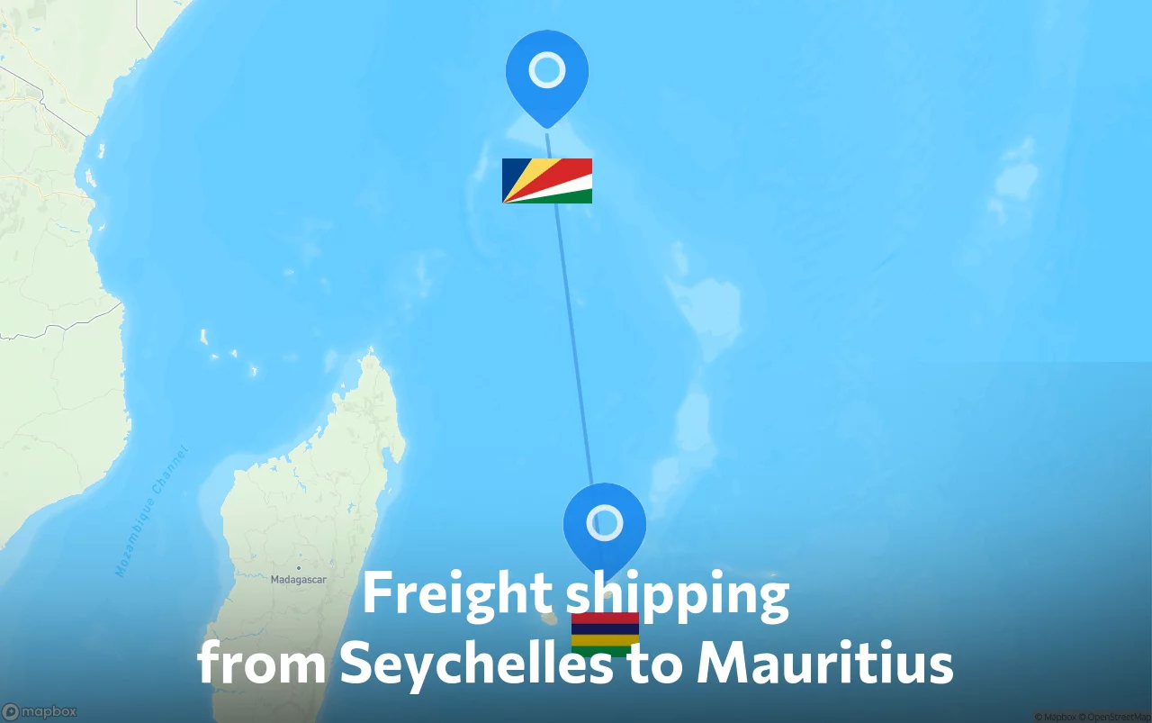Shipping route from Seychelles to Mauritius