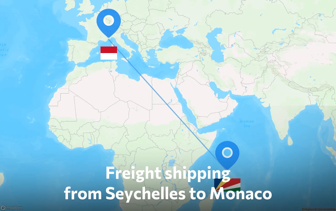 Shipping route from Seychelles to Monaco