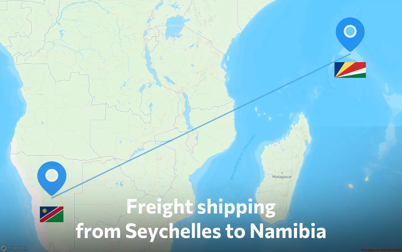 Shipping route from Seychelles to Namibia