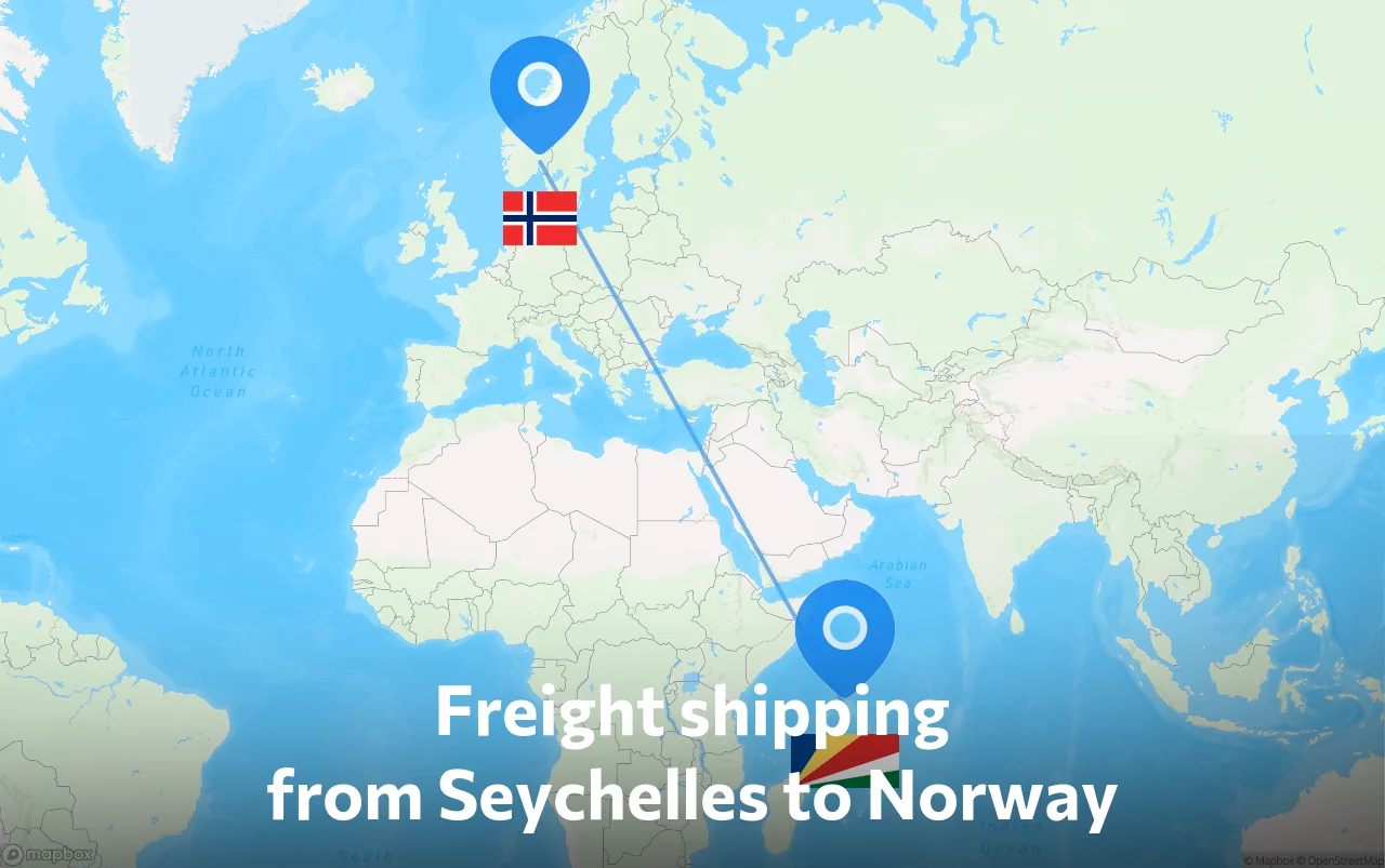 Shipping route from Seychelles to Norway