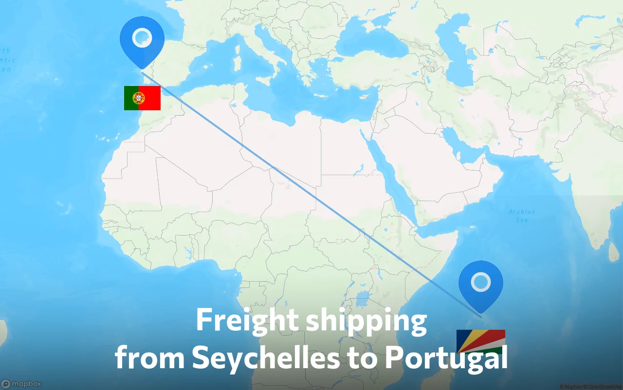 Shipping route from Seychelles to Portugal