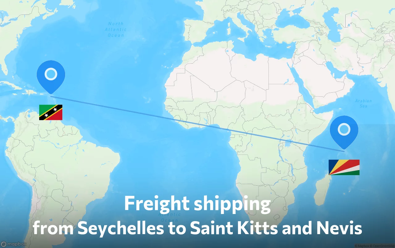 Shipping route from Seychelles to Saint Kitts and Nevis