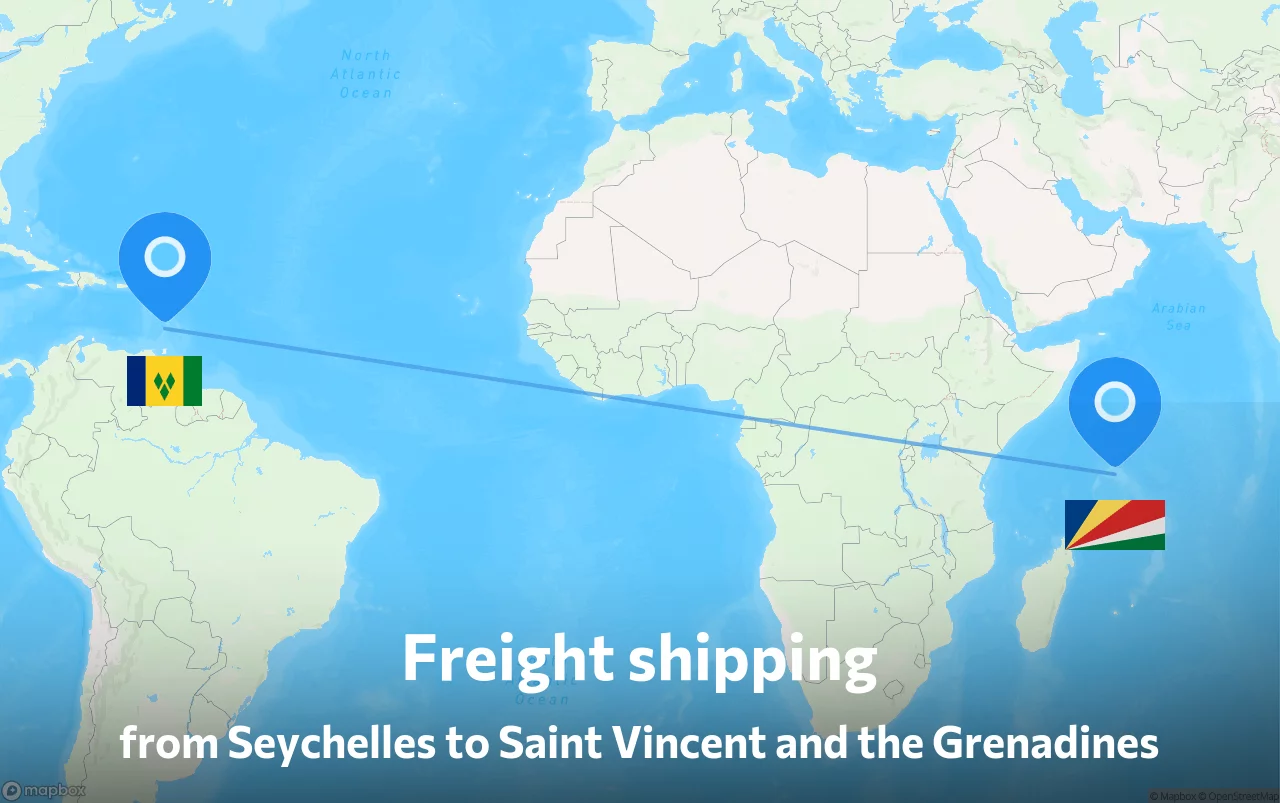 Shipping route from Seychelles to Saint Vincent and the Grenadines