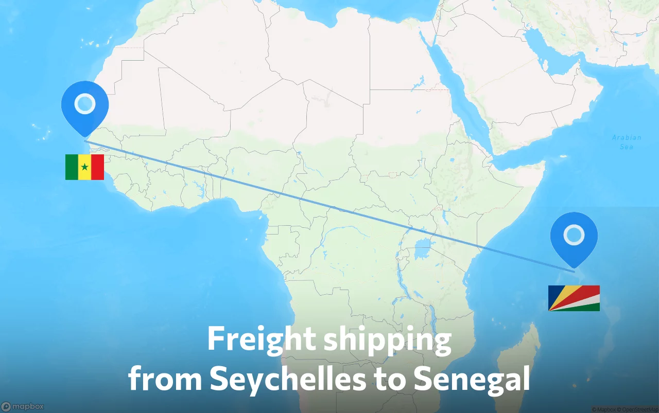 Shipping route from Seychelles to Senegal