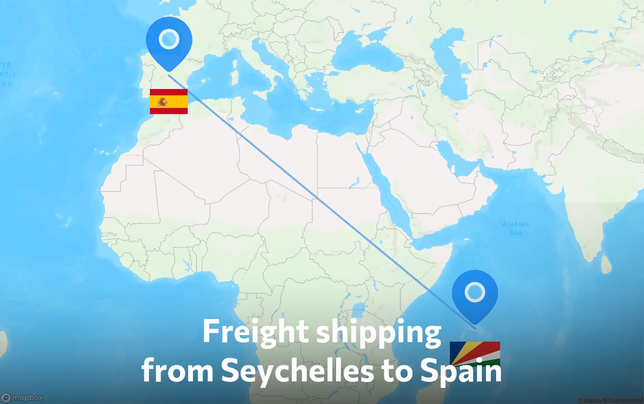 Shipping route from Seychelles to Spain