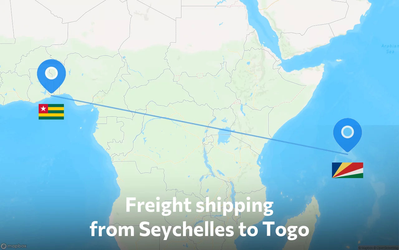 Shipping route from Seychelles to Togo