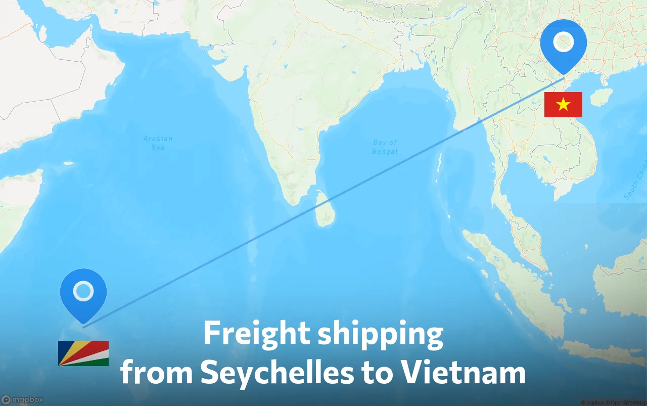 Shipping route from Seychelles to Vietnam