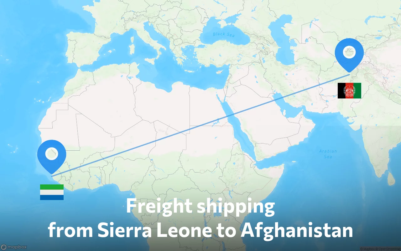 Shipping route from Sierra Leone to Afghanistan