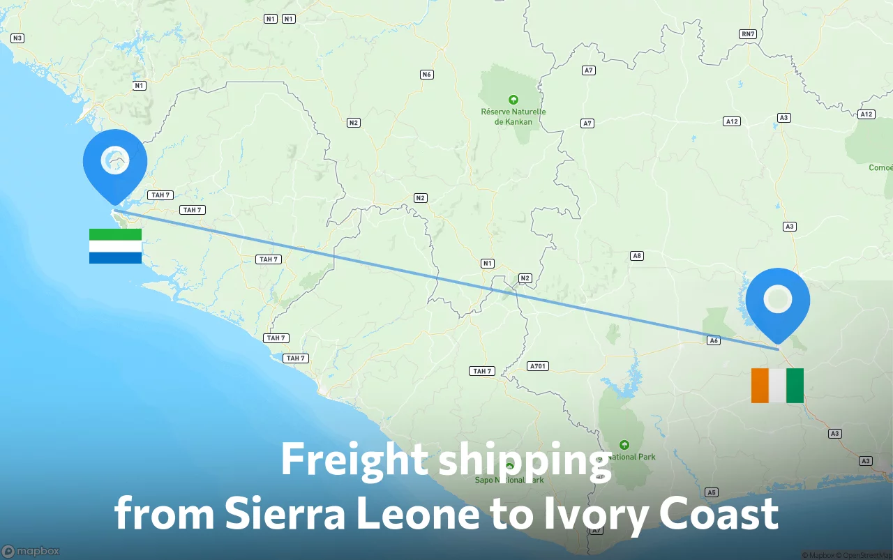 Shipping route from Sierra Leone to Ivory Coast