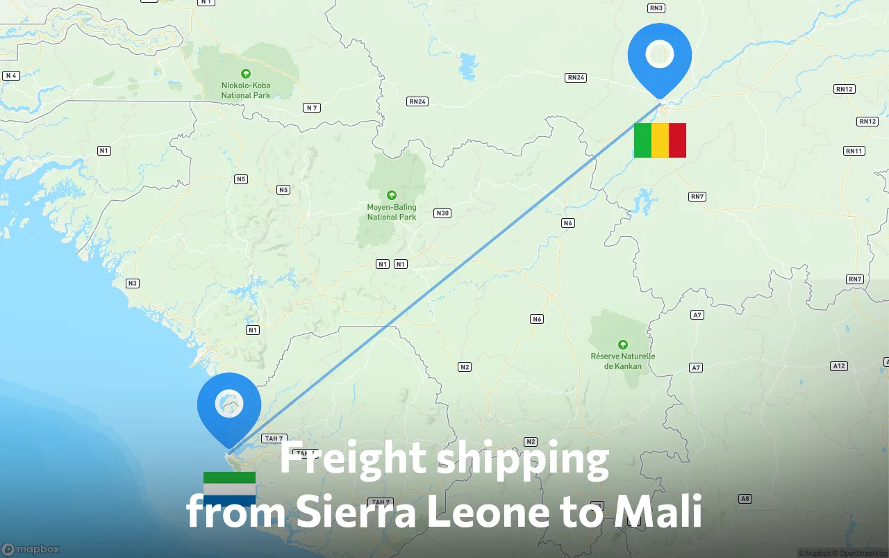 Shipping route from Sierra Leone to Mali