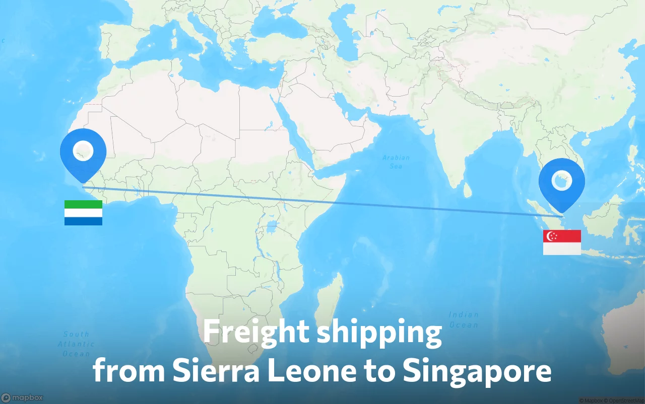 Shipping route from Sierra Leone to Singapore