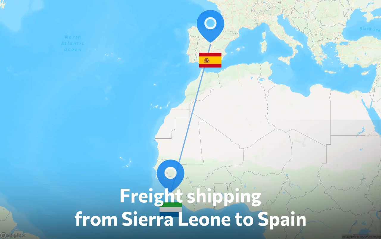 Shipping route from Sierra Leone to Spain