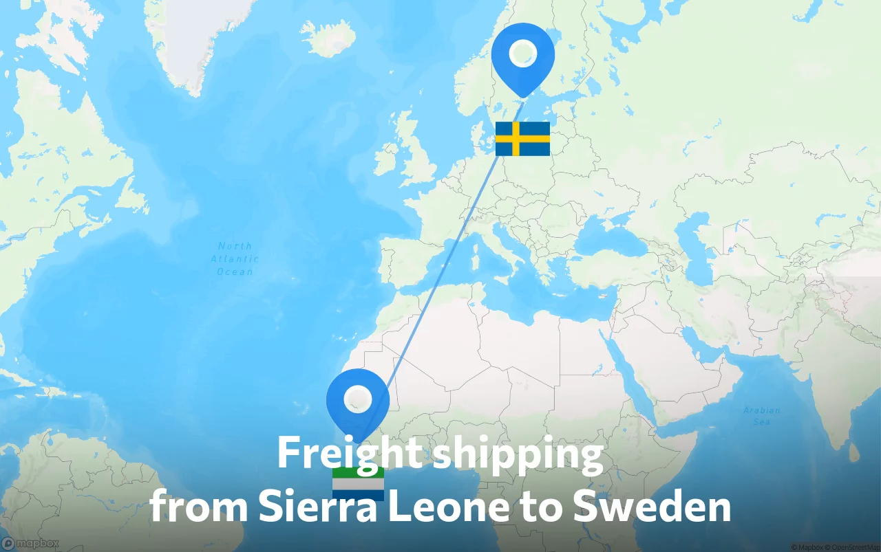 Shipping route from Sierra Leone to Sweden