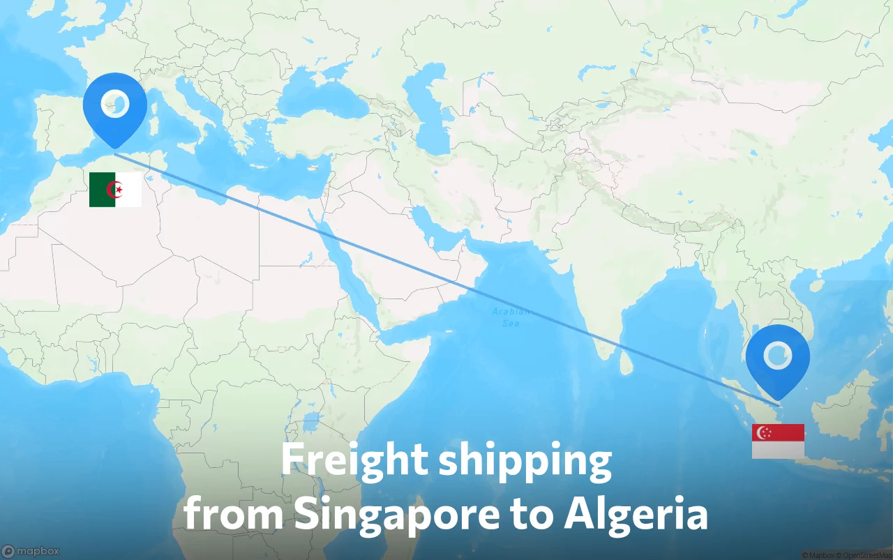 Shipping route from Singapore to Algeria