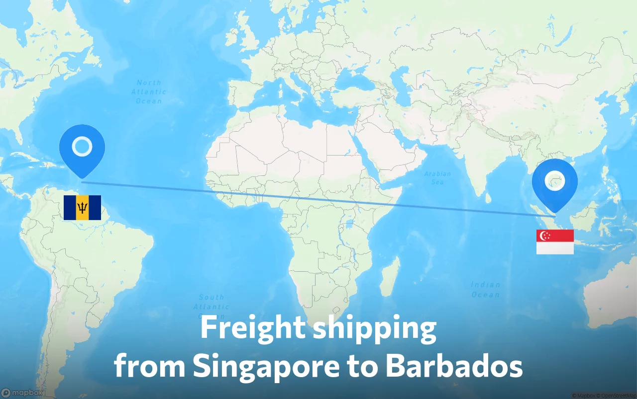 Shipping route from Singapore to Barbados