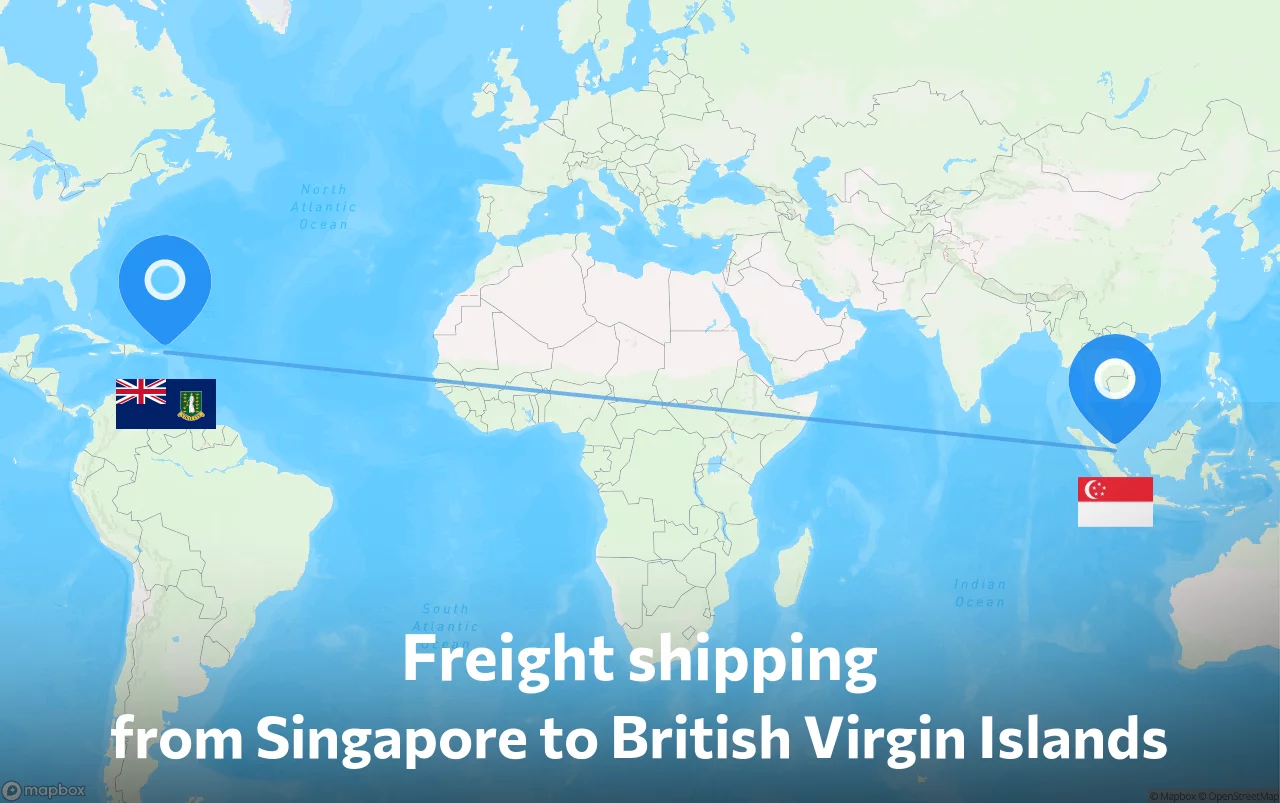 Shipping route from Singapore to British Virgin Islands