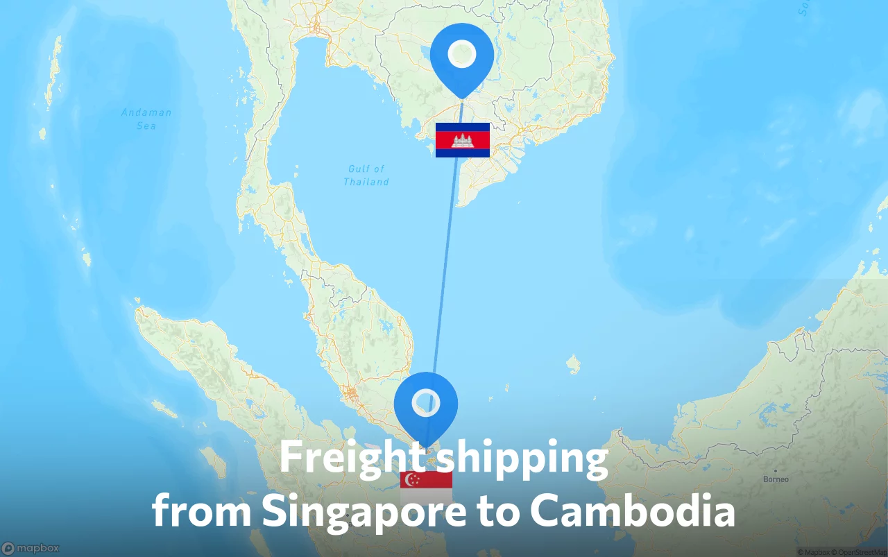 Shipping route from Singapore to Cambodia