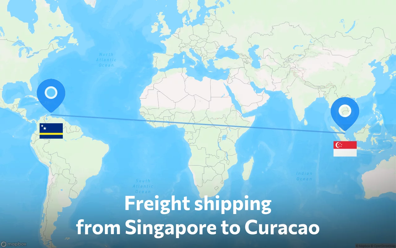 Shipping route from Singapore to Curacao