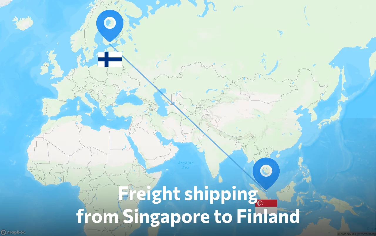 Shipping route from Singapore to Finland