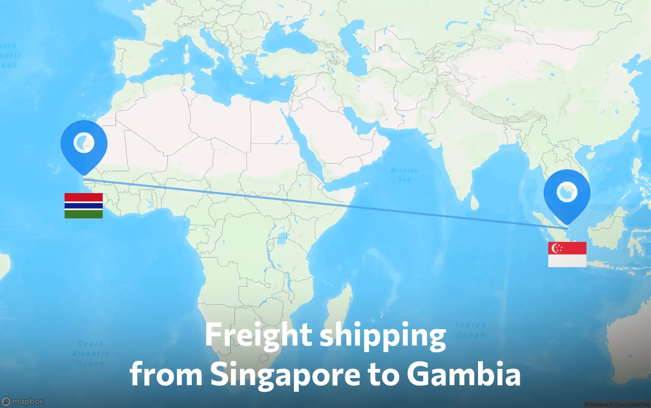 Shipping route from Singapore to Gambia
