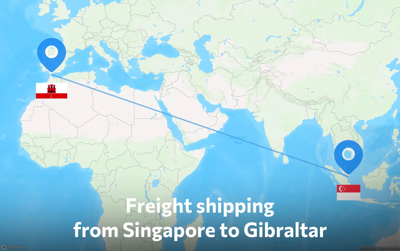Shipping route from Singapore to Gibraltar