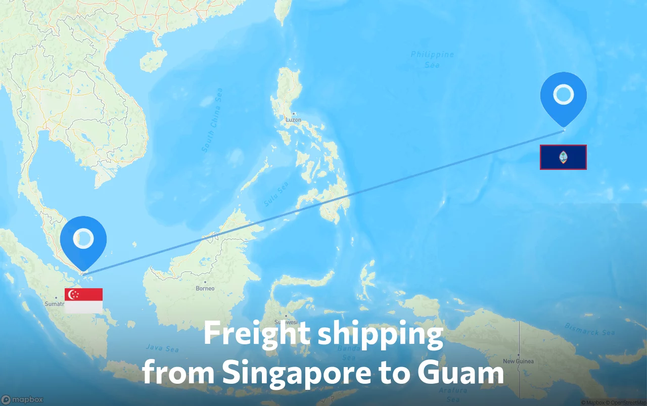 Shipping route from Singapore to Guam