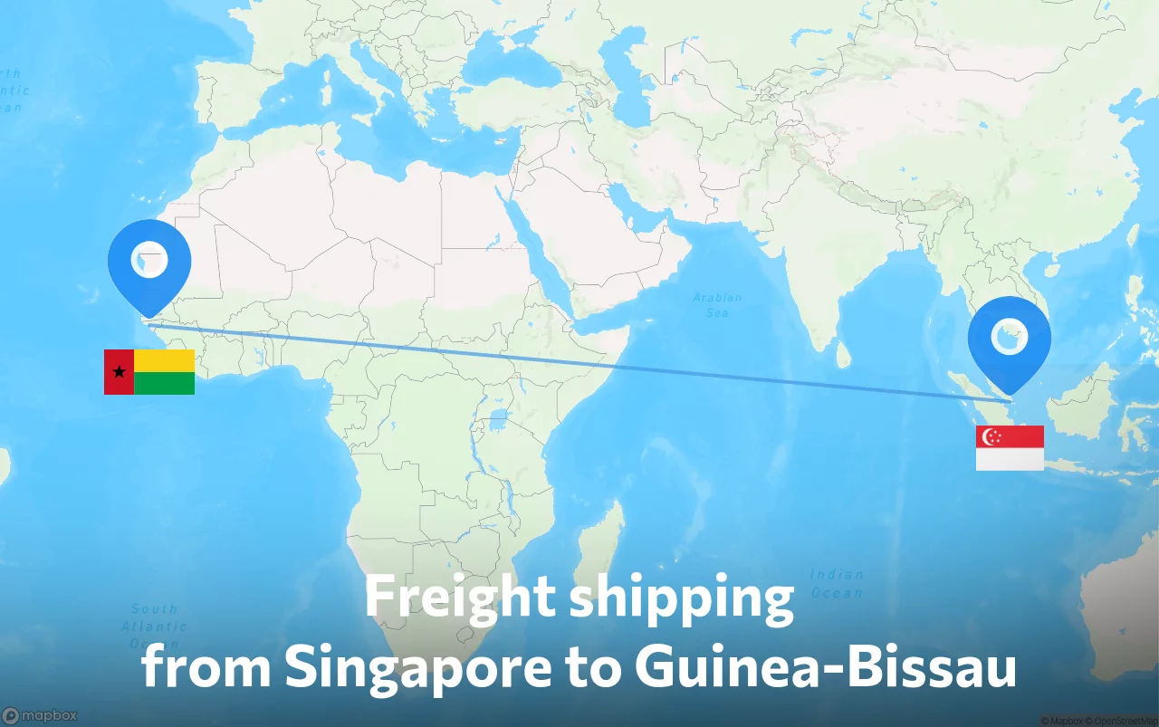 Shipping route from Singapore to Guinea-Bissau