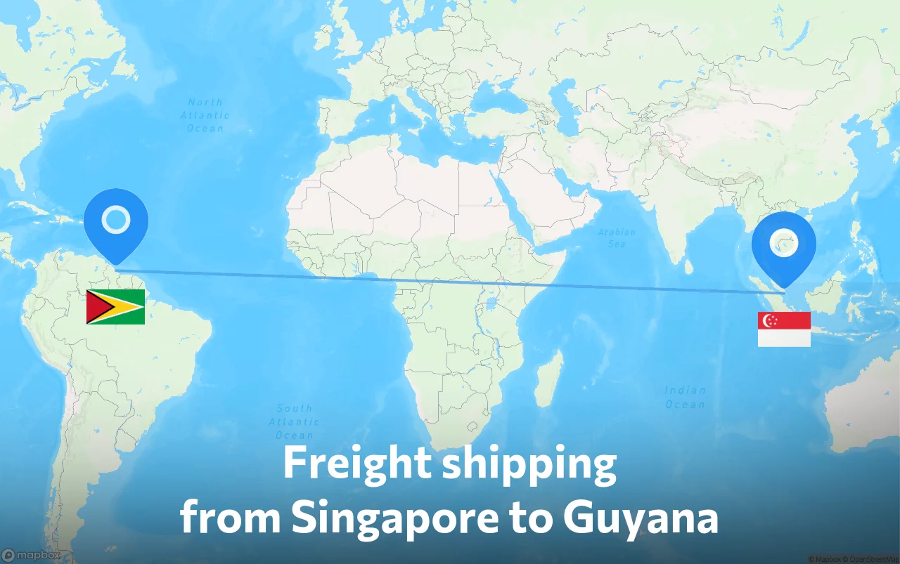 Shipping route from Singapore to Guyana