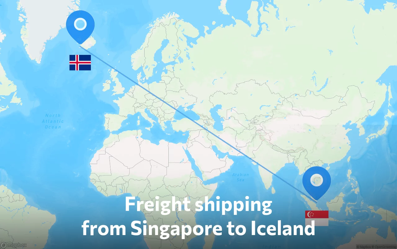 Shipping route from Singapore to Iceland