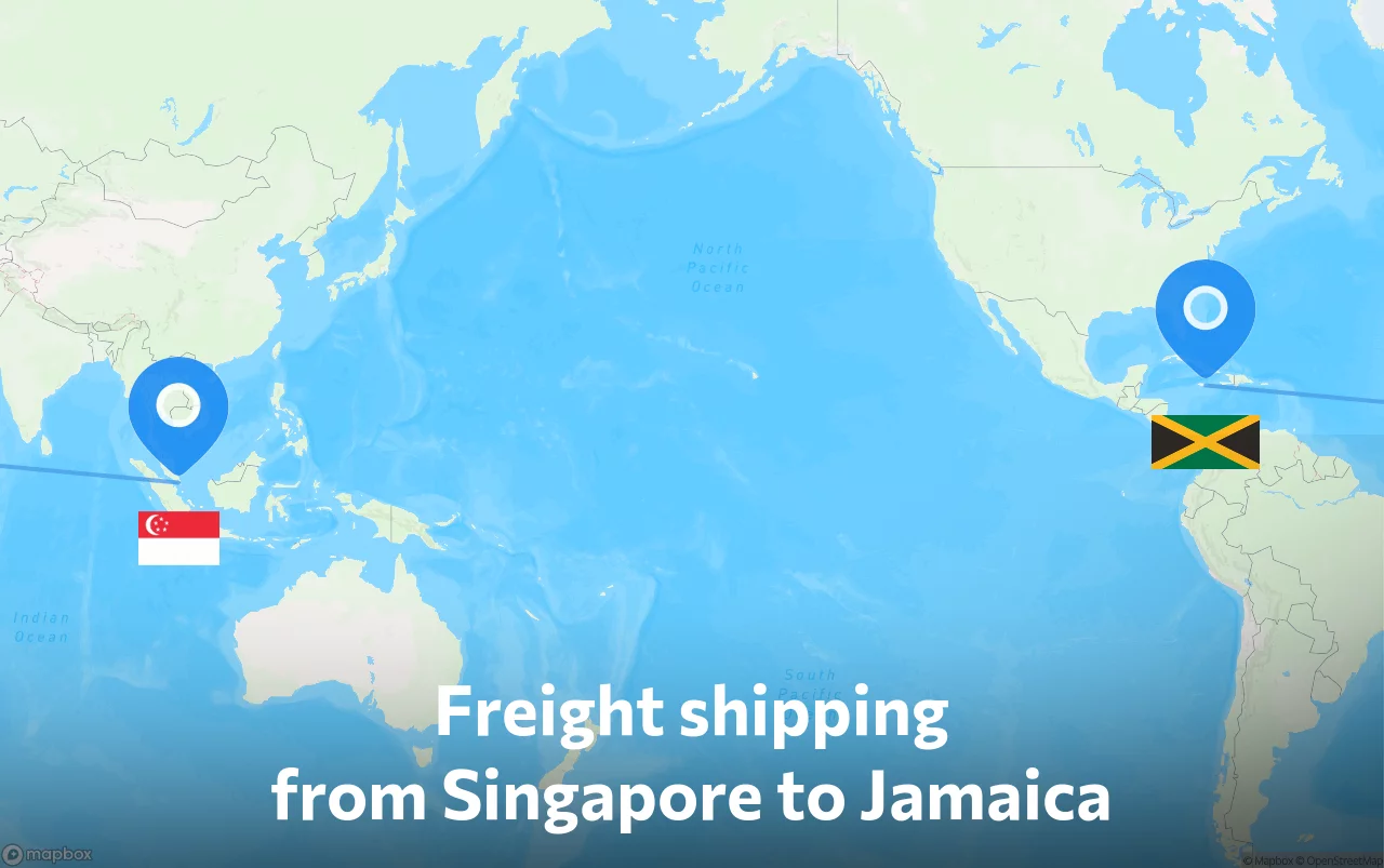 Shipping route from Singapore to Jamaica