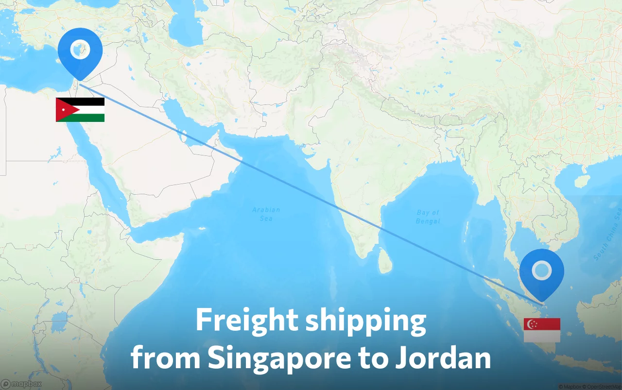 Shipping route from Singapore to Jordan