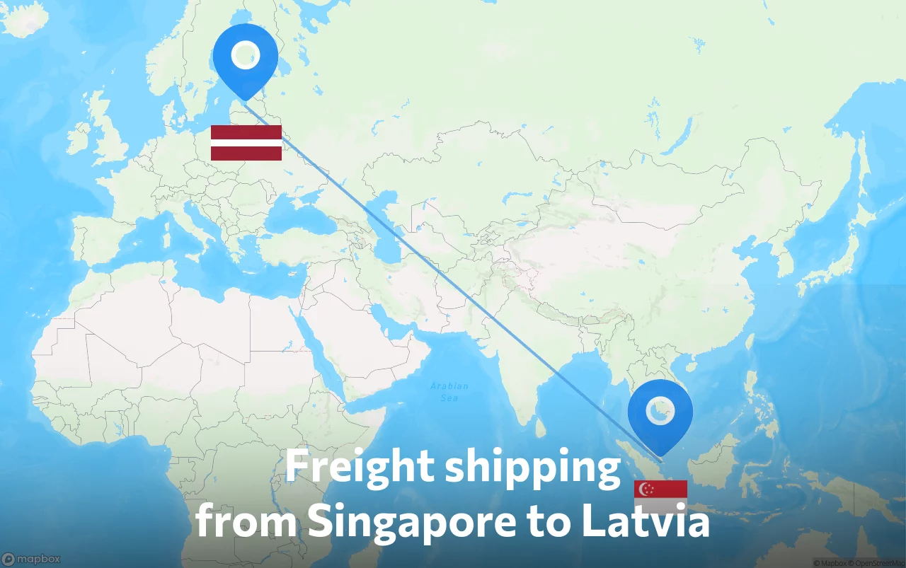 Shipping route from Singapore to Latvia